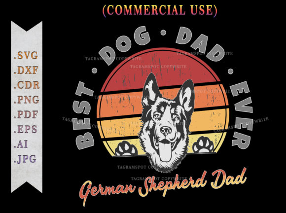 German Shepherd Dad Retro Sunset SVG