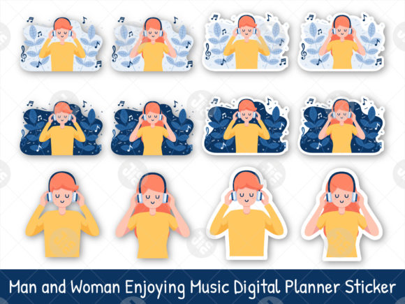 Man and Woman Enjoying Music Sticker Review